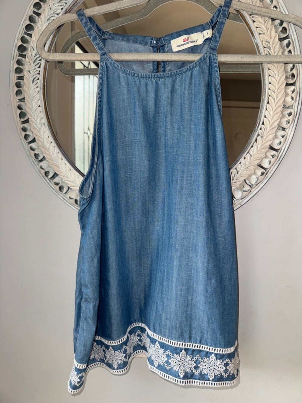 Vineyard Vines Denim-Look Embroidered Hem Tank - Blue